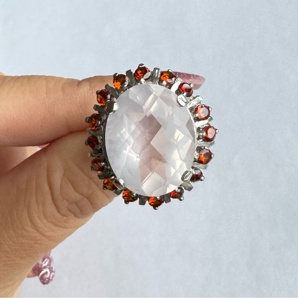 Natural 15 ct Not Enhanced Pink Rose Quartz 925 Sterling Silver Ring Sz 7.5 - Picture 3 of 5